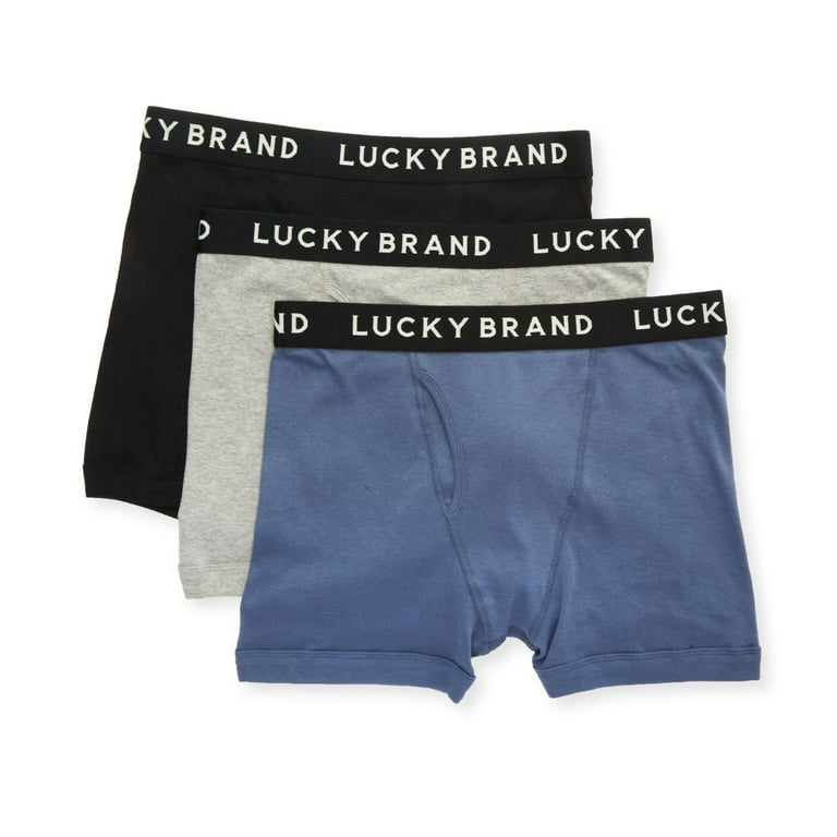 Men's Lucky 213PB06 Cotton Boxer Briefs - 3 Pack (Grey/Jet Black/Indigo XL)