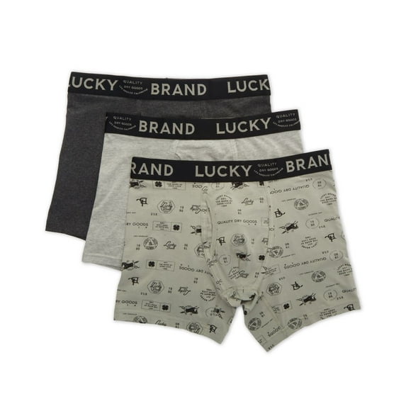 Men's Lucky 213PB07 Stretch Boxer Briefs - 3 Pack (Charcoal/Limeston/Grey L)