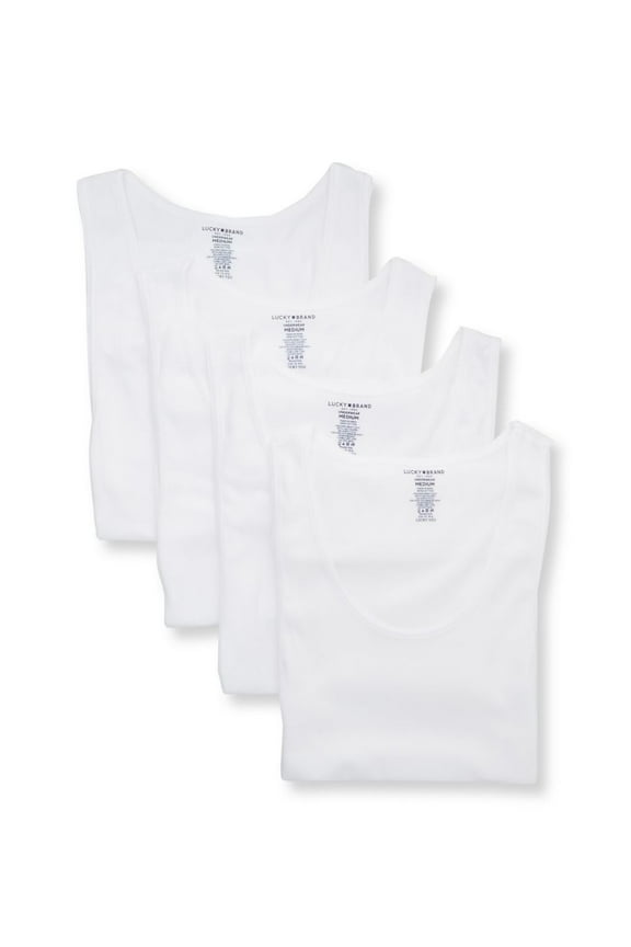 Men's Lucky 21CPT15 Cotton Ribbed Tank - 4 Pack (White M)