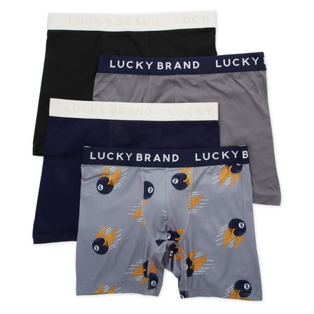 Men's Lucky 233PB25 Essential Soft Boxer Briefs - 4 Pack (Black/Pearl/Blue/Print L)