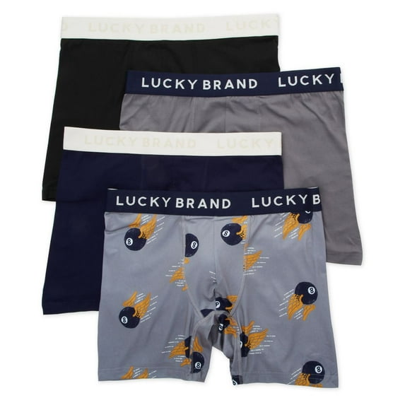 Men's Lucky 233PB25 Essential Soft Boxer Briefs - 4 Pack (Black/Pearl/Blue/Print M)