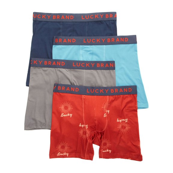 Men's Lucky 233PB25 Essential Soft Boxer Briefs - 4 Pack (Indigo/Pearl/Blue/Red M)