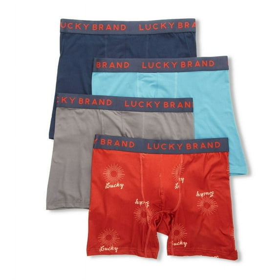 Men's Lucky 233PB25 Essential Soft Boxer Briefs - 4 Pack (Indigo/Pearl/Blue/Red S)