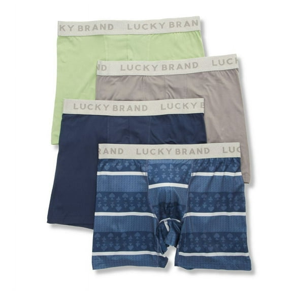Men's Lucky 233PB25 Essential Soft Boxer Briefs - 4 Pack (Pearl/Blue/Frost/Print S)