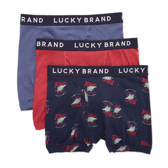 Men's Lucky 241PB06 Cotton Boxer Briefs - 3 Pack (Indigo/Earth Red M)