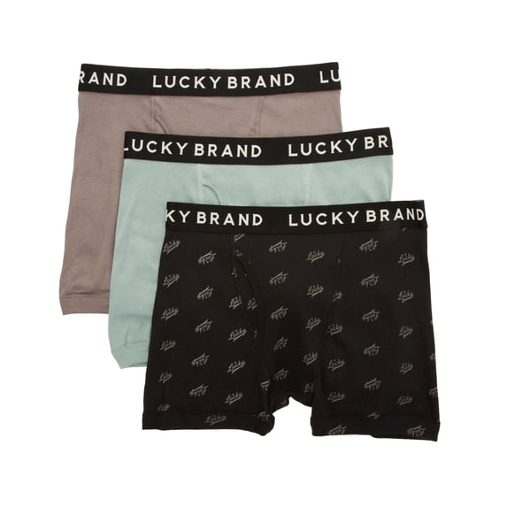 Men's Lucky 241PB06 Cotton Boxer Briefs - 3 Pack (Pearl/Print/Lead L)