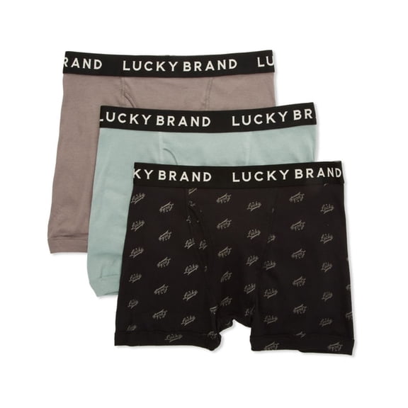 Men's Lucky 241PB06 Cotton Boxer Briefs - 3 Pack (Pearl/Print/Lead L)