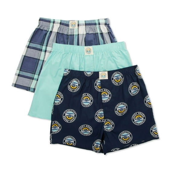 Men's Lucky 241PB09 Cotton Woven Boxers - 3 Pack (Plaid/Indigo/Sea M)