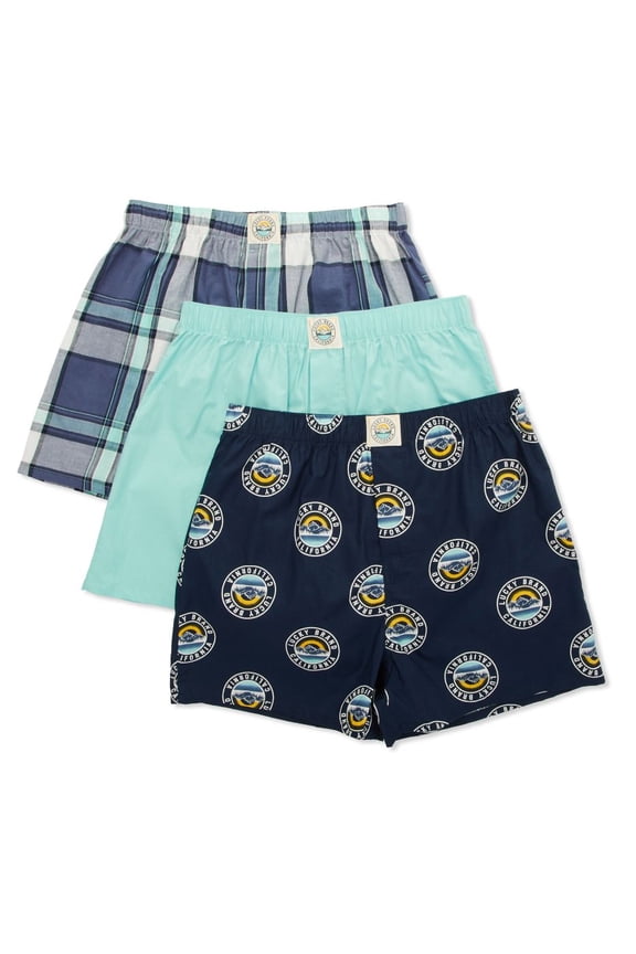 Men's Lucky 241PB09 Cotton Woven Boxers - 3 Pack (Plaid/Indigo/Sea S)