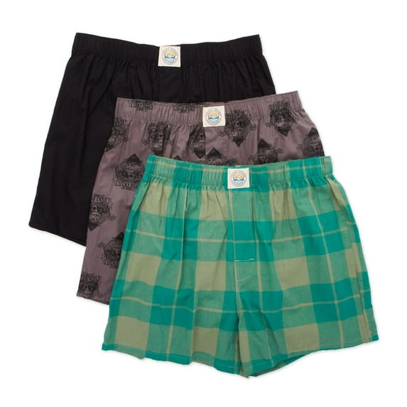 Men's Lucky 241PB09 Cotton Woven Boxers - 3 Pack (Plaid/Print/Black L)