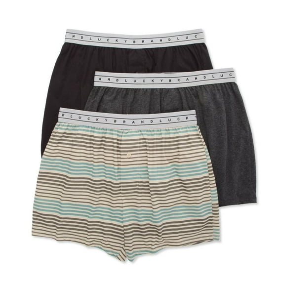 Men's Lucky 241PB24 Knit Boxers - 3 Pack (Black/Stripe/Grey M)