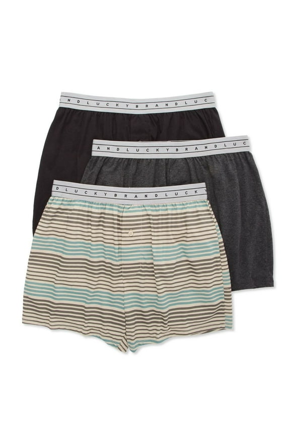 Men's Lucky 241PB24 Knit Boxers - 3 Pack (Black/Stripe/Grey S)