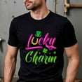 thumbnail image 1 of Men's Lucky Charm St. Patrick's Day T-Shirt - Black with Pink & Green Lettering - Heavyweight 180gsm Cotton Crew Neck Tee - Irish Party Shirt for St. Paddy's, Christmas, Valentine's, Father's Day -, 1 of 7