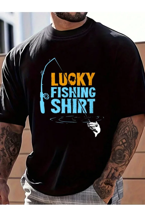 Men's Lucky Fishing Shirt Graphic Short Sleeve T-Shirt Outdoor Casual Tee