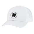 thumbnail image 1 of Men's Lucky Shamrock circle clover Center Embroidered Golf Mesh Back Trucker Hat, Silver/White/Black Shamrock, 1 of 4