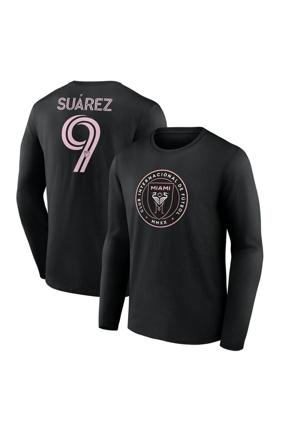 Men's Luis Su-rez Black Inter Miami CF Team Authentic Player Name & Number Long Sleeve T-Shirt