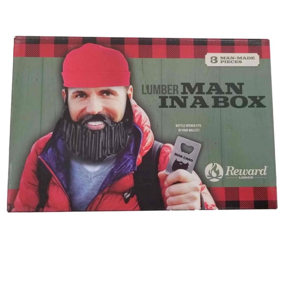 Men's Lumber Man In A Box Red Beanie Beard Man Card Box Set Stocking Cap Hat