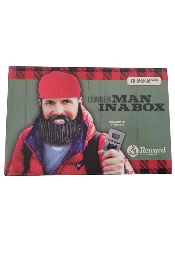 Men's Lumber Man In A Box Red Beanie Beard Man Card Box Set Stocking Cap Hat