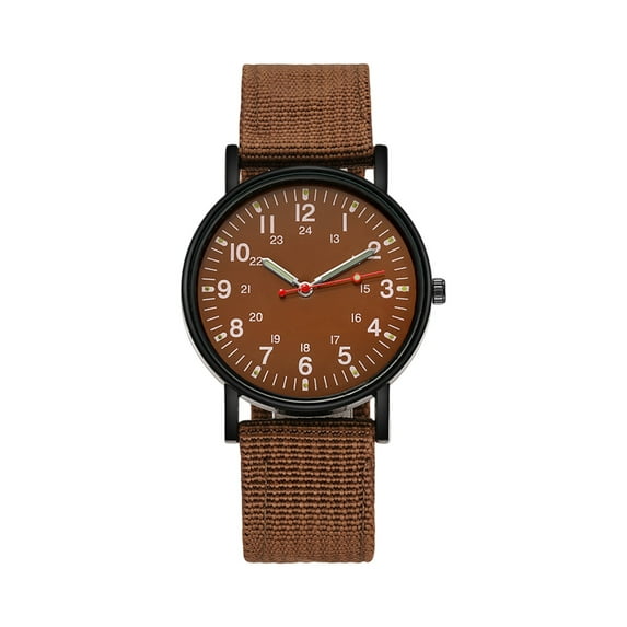 Men's Luminous Running Alarm Clock Watch 1Pc, Brown Nylon Strap With 24-Hour Dial & Alarm Function, Ideal For Sports & Daily Wear