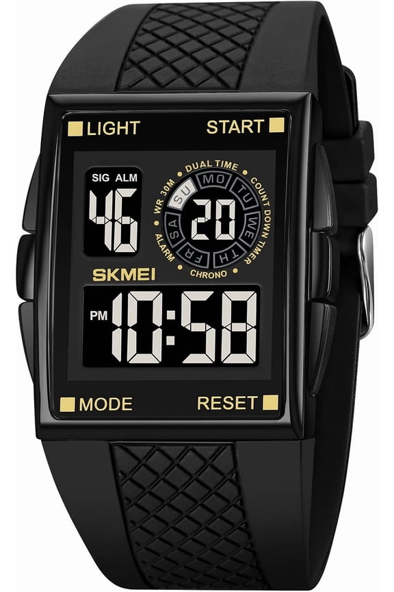 Men's Luminous Square Digital Sports Watch Waterproof Countdown Multi-Function Watch