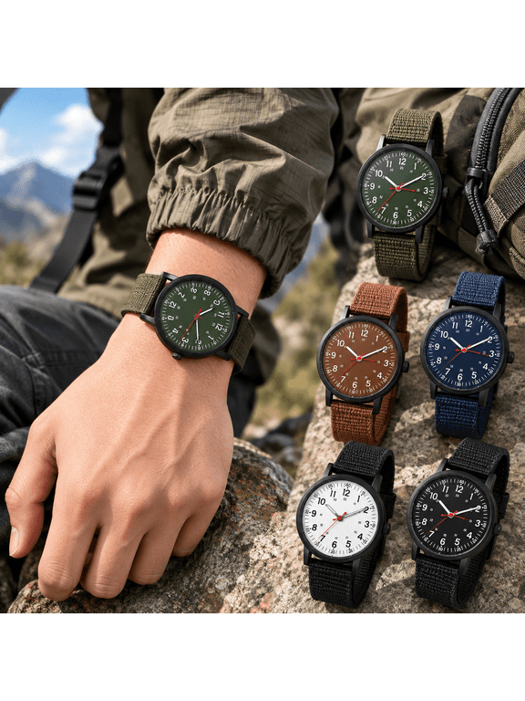 Men's Luminous Watch, Analog Wrist Watch With Fabric Strap, Large Number Dial, Luminous Hands And Outdoor Casual Style