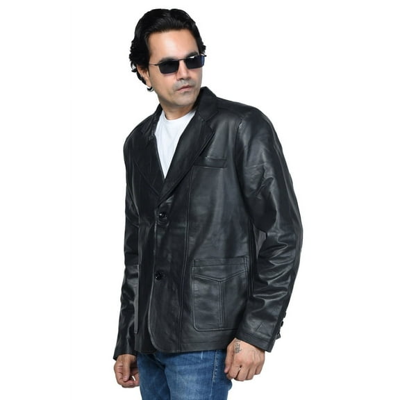 Men's Luxurious Black Leather Sports Coat