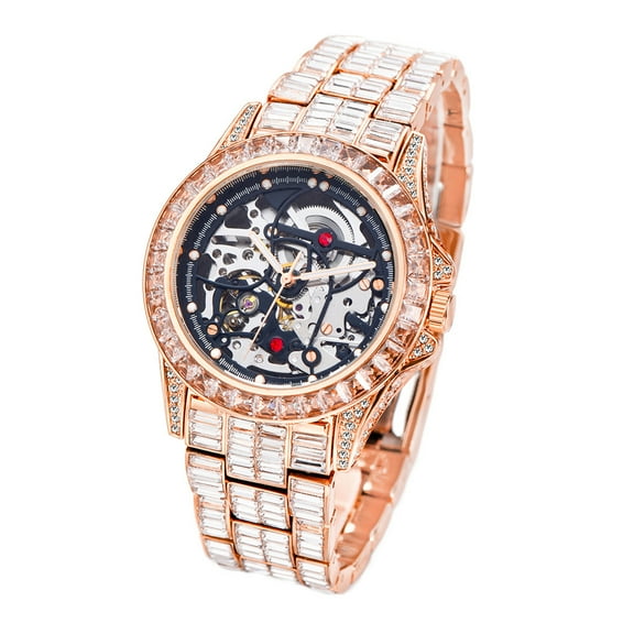 Men's Luxurious Full Rhinestone Fashion Antomatic Mechanical Watches - Water Resistant, Precise Timekeeping, Stylish Accessory for Formal Occasions