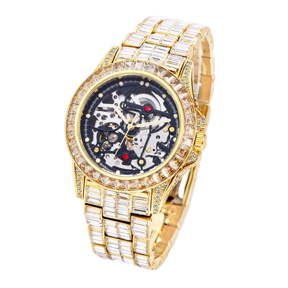 Men's Luxurious Full Rhinestone Fashion Antomatic Mechanical Watches - Water Resistant, Precise Timekeeping, Stylish Accessory for Formal Occasions