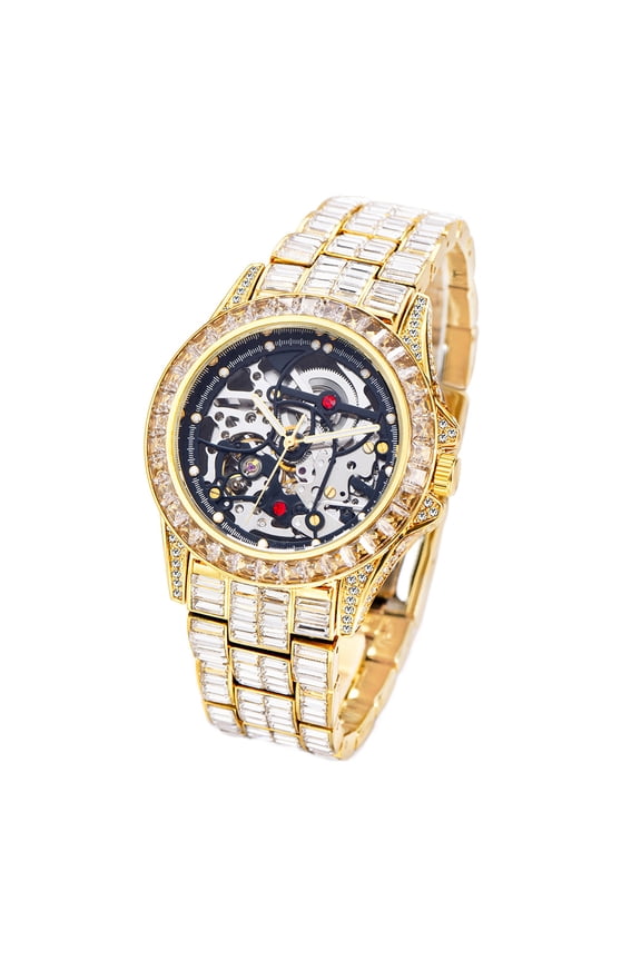 Men's Luxurious Full Rhinestone Fashion Antomatic Mechanical Watches - Water Resistant, Precise Timekeeping, Stylish Accessory for Formal Occasions