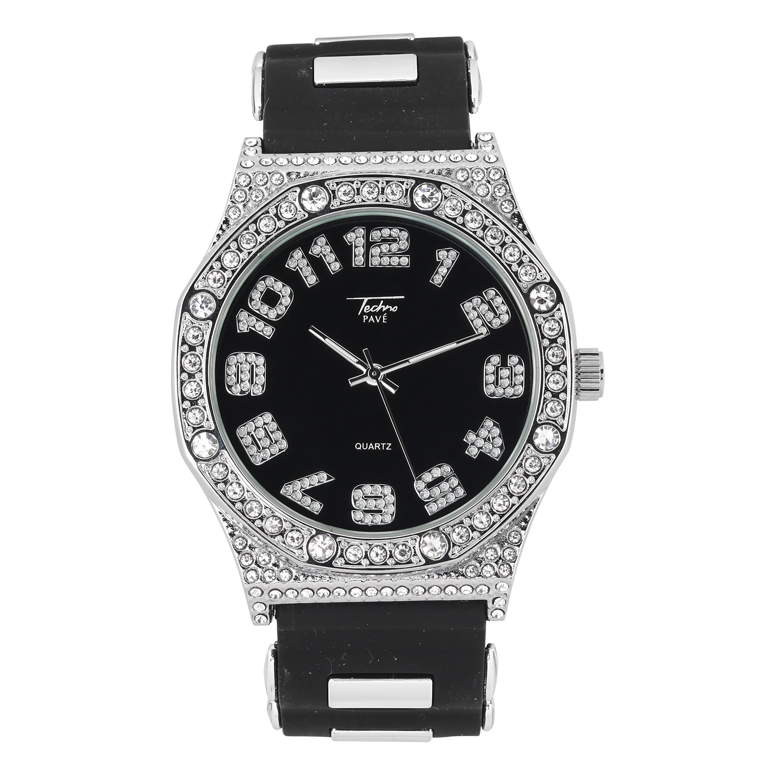 Men s 14K Gold Tone Luxury Watch Octagon Dial Simulated Crystal Indicators 9 Silicon Band Quartz Walmart