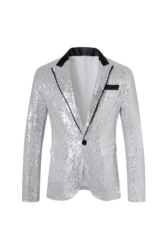 Men's Luxurious Sequins Blazers Slim Fit Long Sleeve Suit Jacket Sport Coats for Wedding Formal Business