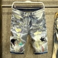thumbnail image 1 of Men‘s Luxury 2023 Summer New Men‘s Distressed Ripped Embroidery Denim Short Korean Hip Hop Pants Slim Fit Luxury Jeans Shorts, 1 of 7