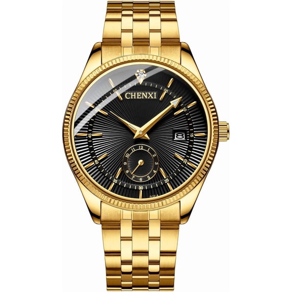 Men's Luxury Analog Quartz Gold Wrist Watches Business Stainless Steel Band Dress Wrist Watch Classic Calendar Date Window 3ATM Water Resistant