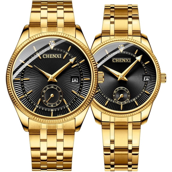 Men's Luxury Analog Quartz Gold Wrist Watches Business Stainless Steel Band Dress Wrist Watch Classic Calendar Date Window 3ATM Water Resistant