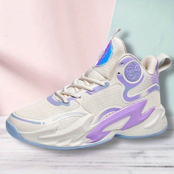 Men's Luxury Basketball Shoes - Black & Purple Mid-Top Sneakers with Golden Accents, Breathable Fabric Lining & Cushioned Insole for Casual & Formal Wear, Basketball Gear, Athletic Footwear, Sleek