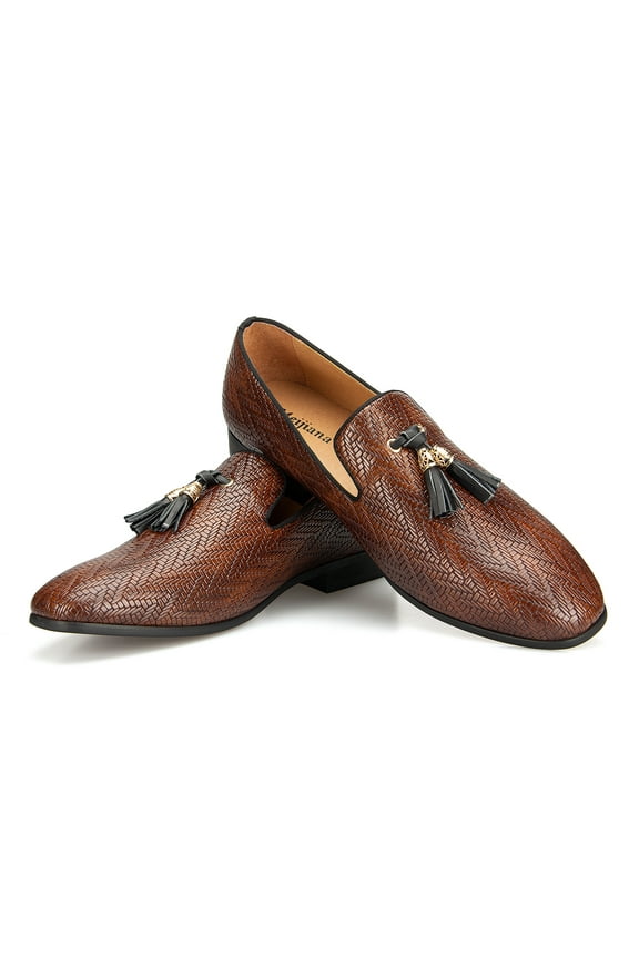 Men’s Luxury Brown Loafers and Faux Leather Wedding Dress Shoes with Tassel, Brown-05, 11 US