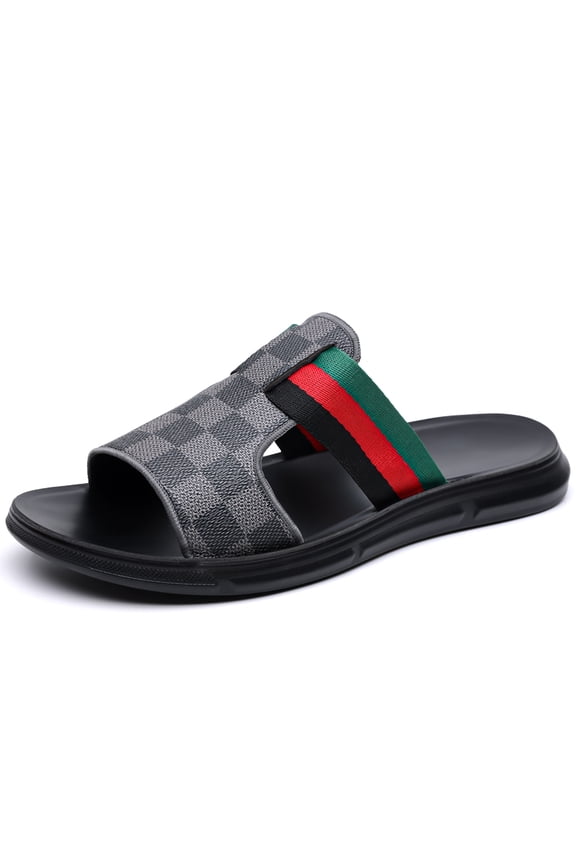 Men's Luxury Checkered Slide Sandals, Designer-Inspired Casual Summer Slippers