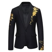 BUFGACEH Men's Luxury Dinner Tux Dress Blazers Fashion Slim Fit Gold Floral Suit Jackets Sport Coats For Dinner,Prom,Party