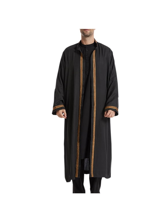 Men's Luxury Embroidered Kaftan Robe, Long Muslim Thobe Middle East Saudi Arabic Islamic Abaya Kaftan Ramada Tops