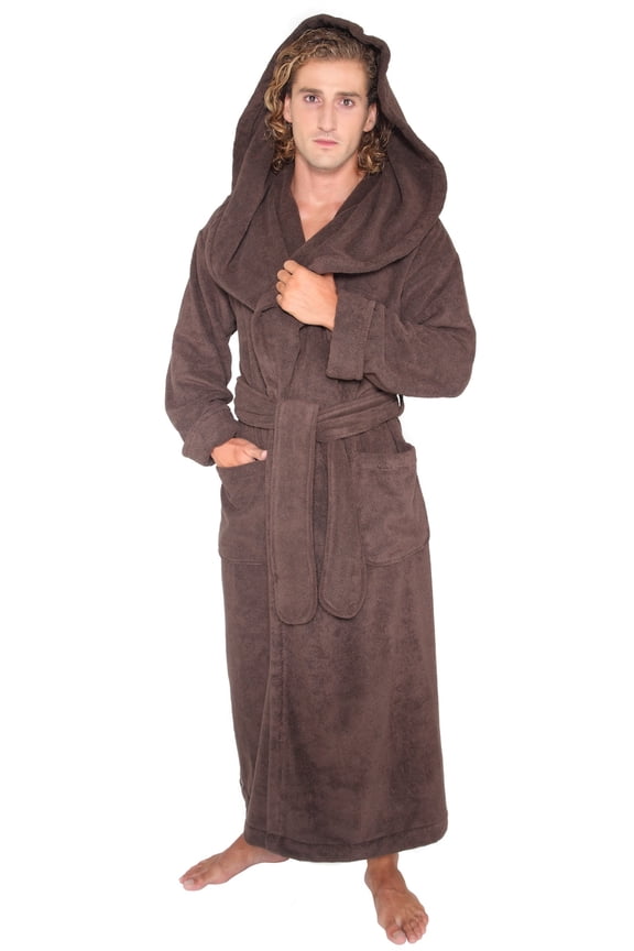 Men's Luxury Medieval Monk Robe Style Full Length Hooded Turkish Terry Cloth Bathrobe