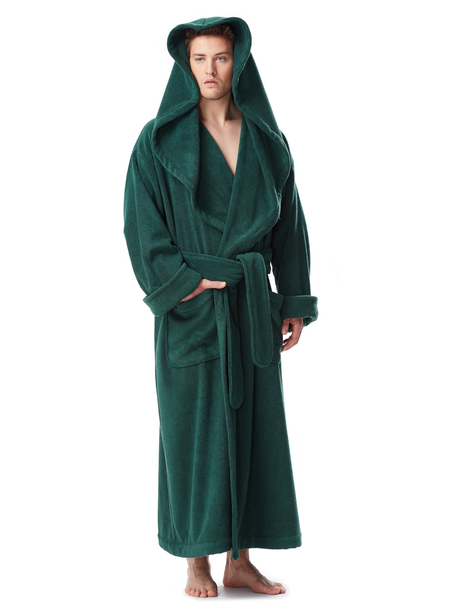 Men's Luxury Medieval Monk Robe Style Full Length Hooded Turkish Terry Cloth Bathrobe