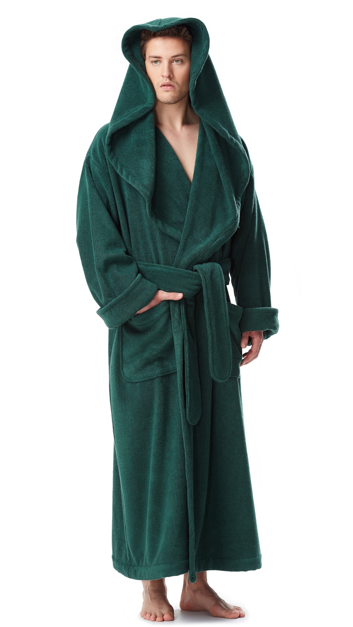 Men’s Cotton Big & Long Monk Style Hooded Bathrobe