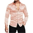 thumbnail image 1 of Men's Luxury Shiny Silk Like Satin Button Up Dress Shirts Men's Stretch Wrinkle Free Dress Shirts Formal Wedding Prom Long Sleeve Slim Fit Button Down Shirt Rave Disco Club Tops, 1 of 5