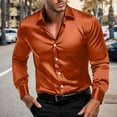 thumbnail image 1 of Men's Luxury Shiny Silk Like Satin Dress Shirt Long Sleeve Casual Slim Fit Muscle Button Up Shirts Bronze XXXL, 1 of 7