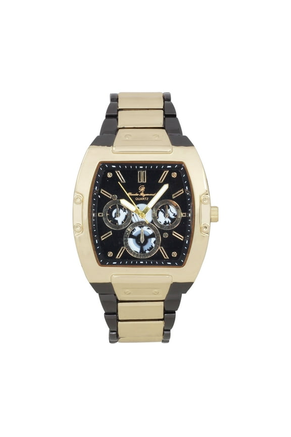 Men's Luxury Watch with Unique Tonneau Shape, Comfortable Metal Band, Show your Style with Charles Raymond Design (ST10542 TT Gld Blk)