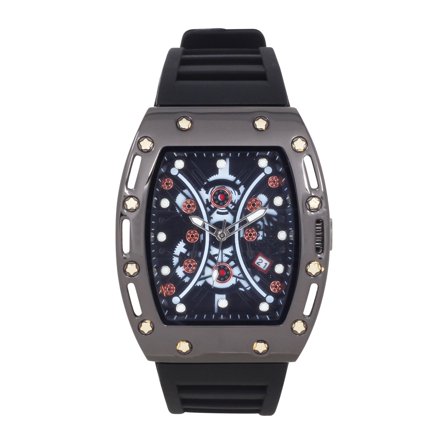 Men's Luxury Watch with Unique Tonneau Shape, Comfortable Silicone Band, Show your Style with Charles Raymond Design (ST10538 BLK BLK)