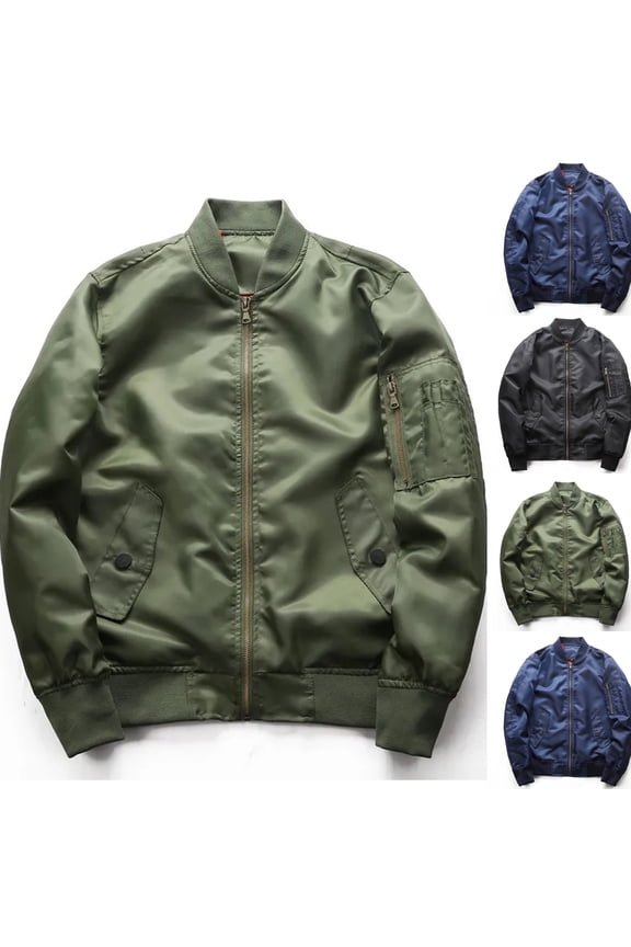 Men's MA-1 Bomber Jacket Casual Lightweight Outdoor Pilot Jacket Plus Size Fashion Coat - Black XXXL