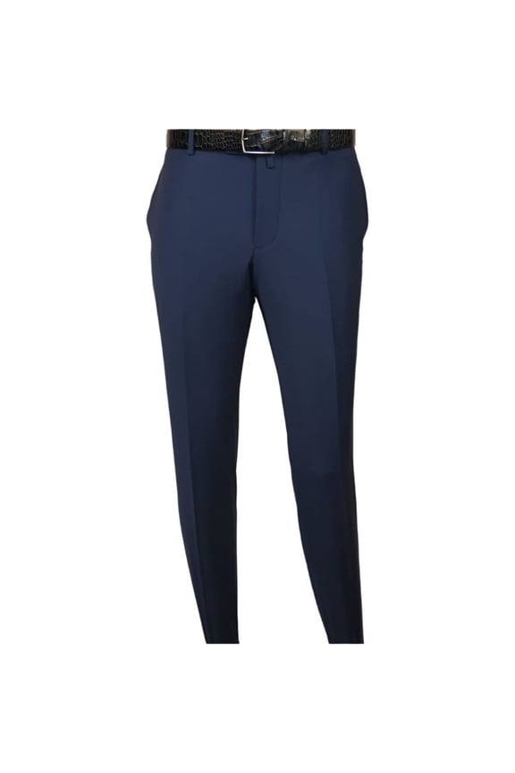 Men's MONO Turkey Slacks 100% Wool Plain Front Slim Fit 2502-04 Royal Blue