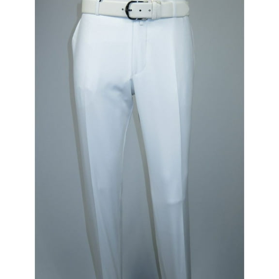 Men's MONO Turkey Slacks Wool Blend Plain Front Slim Fit 2534-10 White