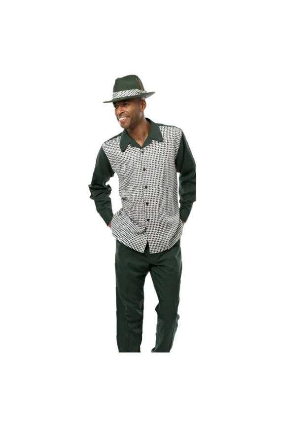 Men's MONTIQUE Two Piece Set Walking Leisure Suit 2367 Green Checkers